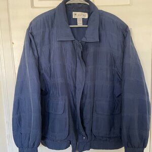 Vintage Baggy 100% Silk Blue bomber jacket Lg